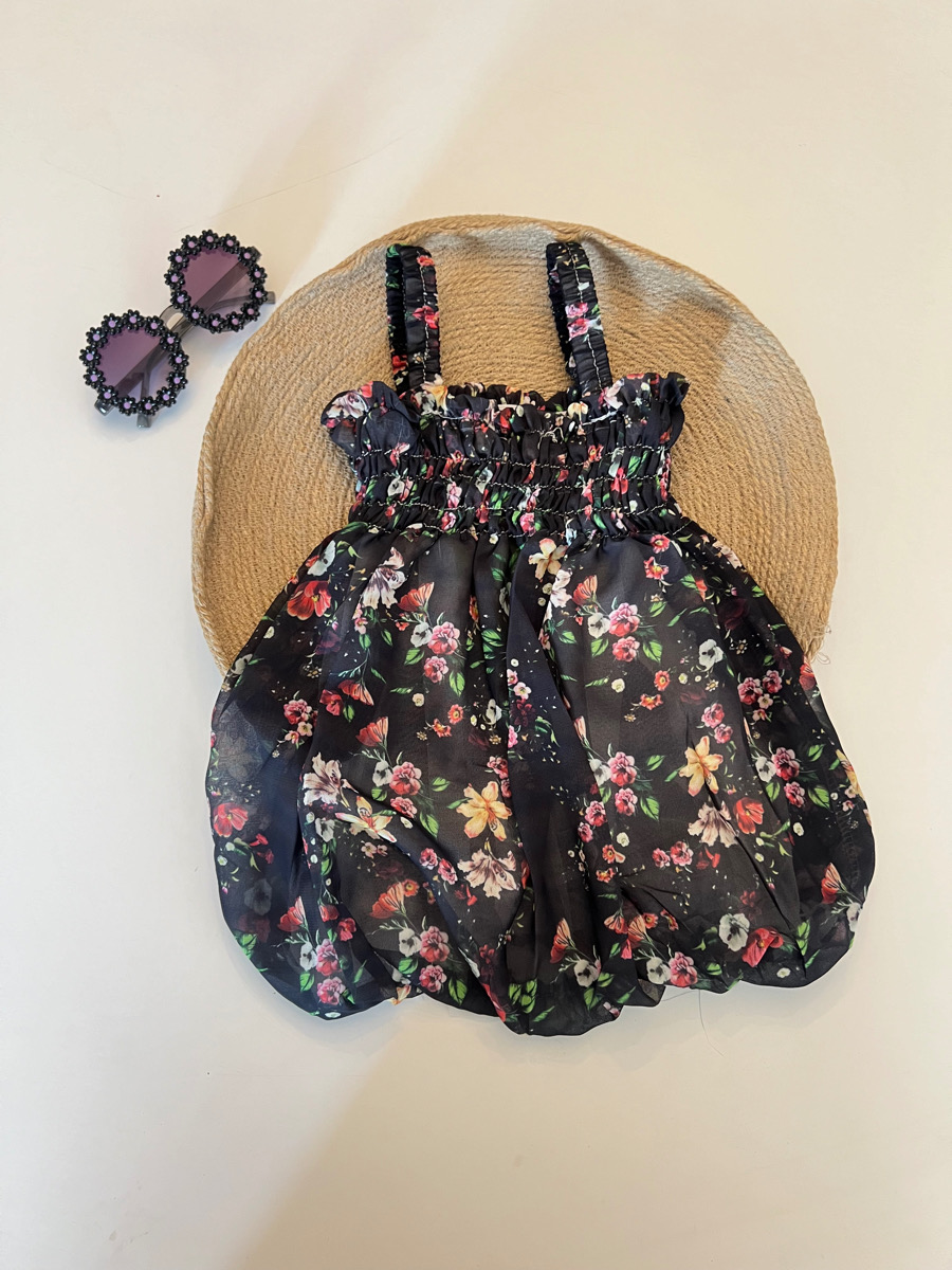 پیراهن حریر  مشکی گلدار