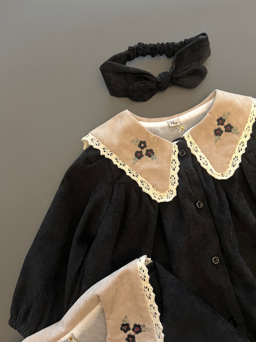 پیراهن مشکی یقه گلدوزی+هد