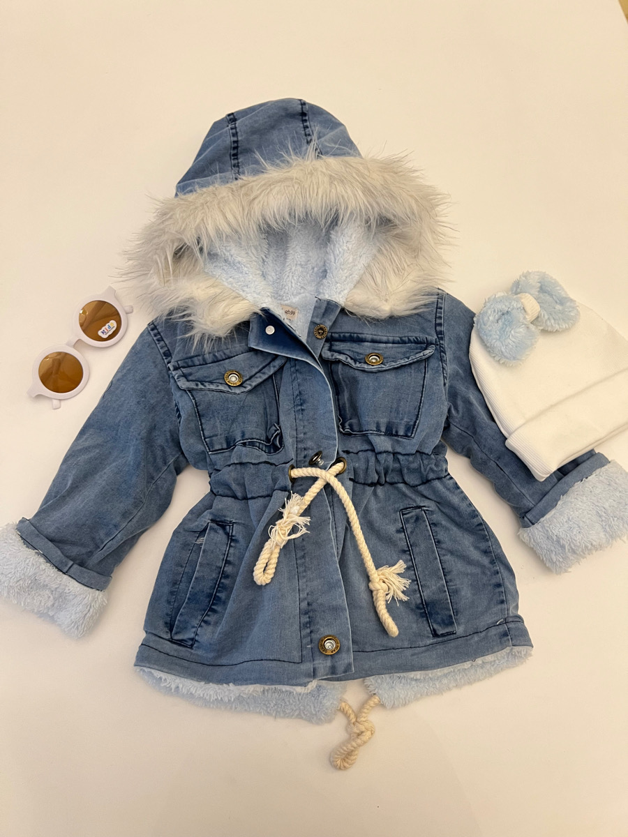 کاپشن جین داخل پشمی آبی