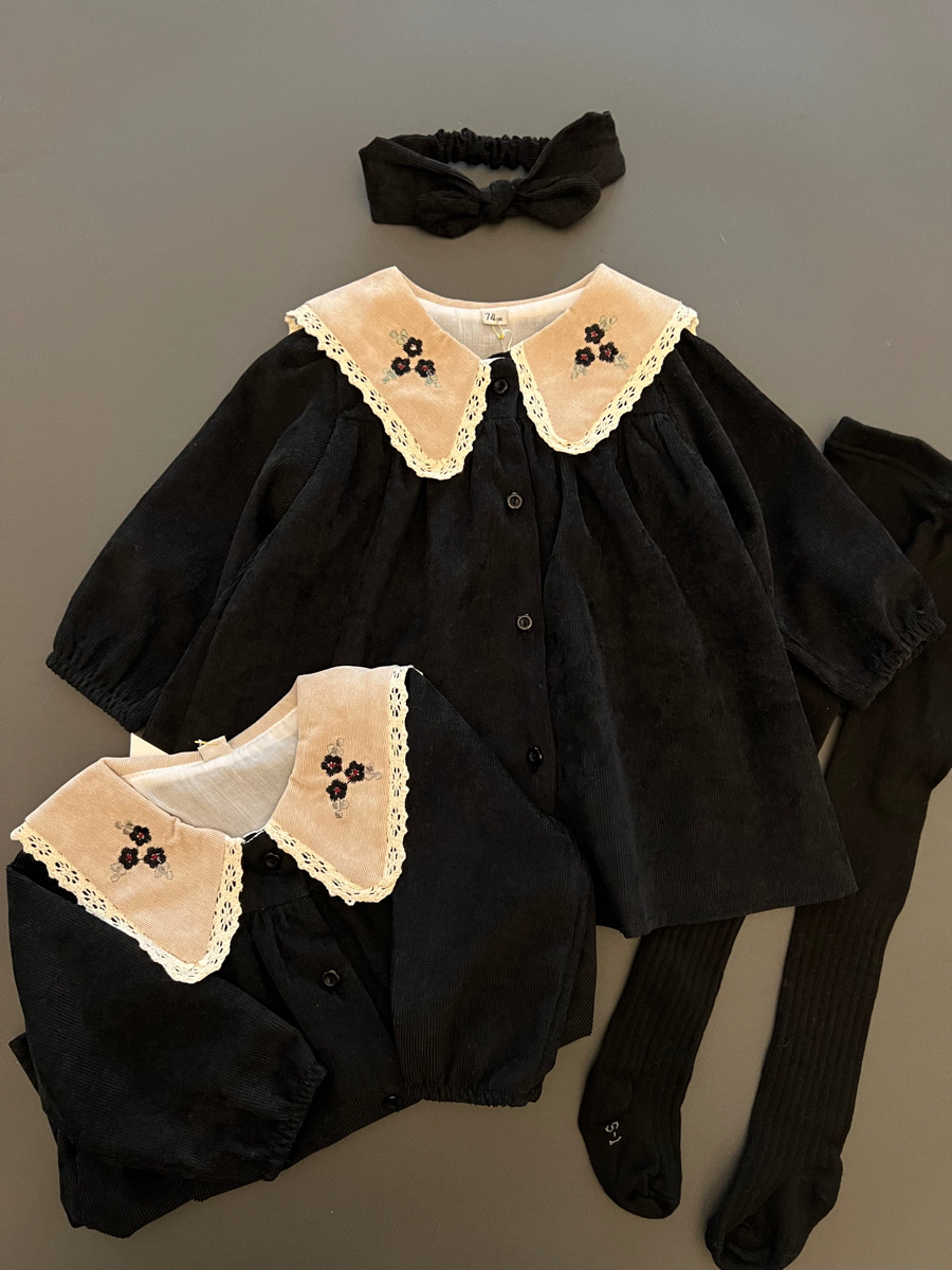 پیراهن مشکی یقه گلدوزی+هد