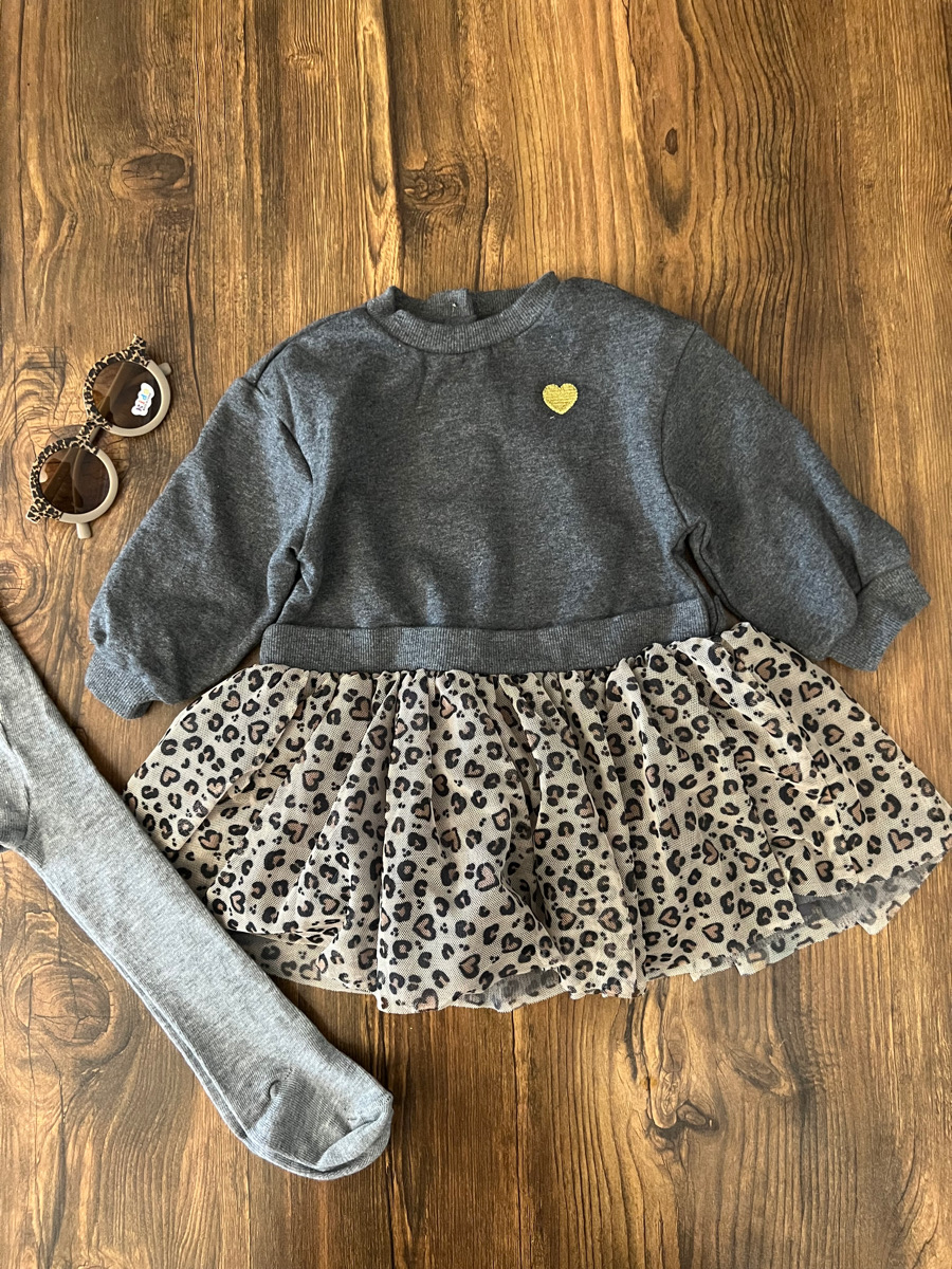 پیراهن دورس طوسی پلنگی