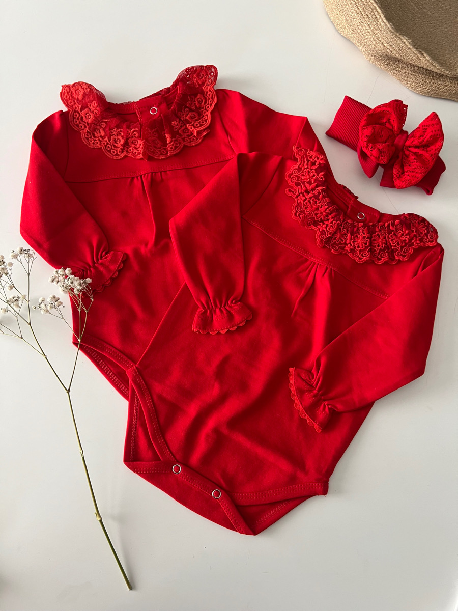 بادی پنبه یقه دانتل قرمز