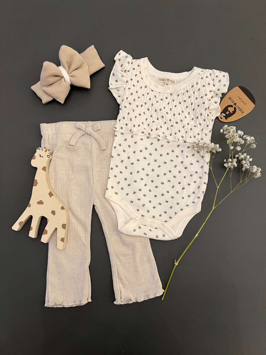 بادی و شلوار کبریتی گل ریز کرم