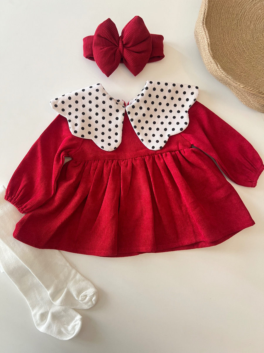 پیراهن قرمز یقه خال خال