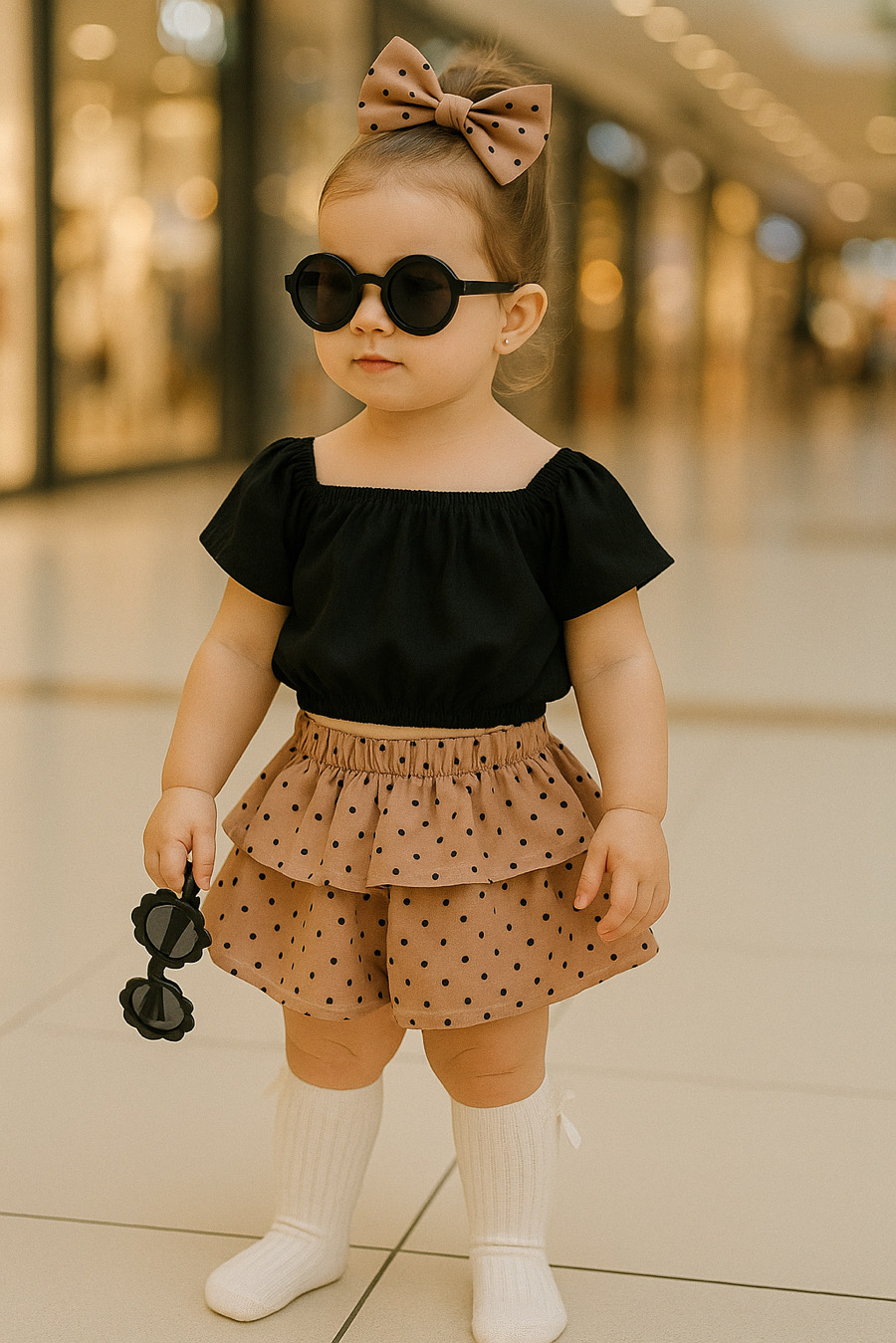 کراپ مشکی و شلوارک خال خال