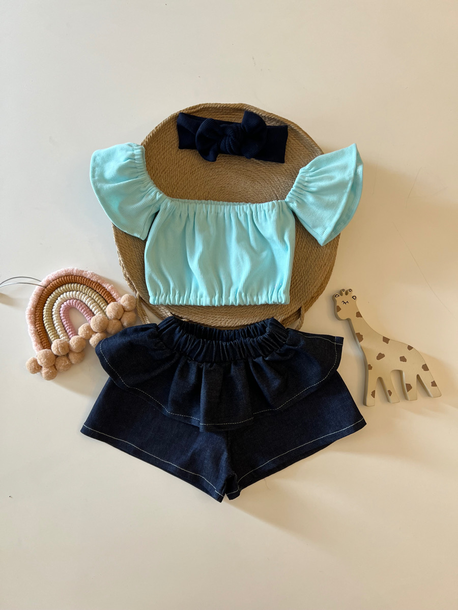 شلوارک جین و کراپ  ابی