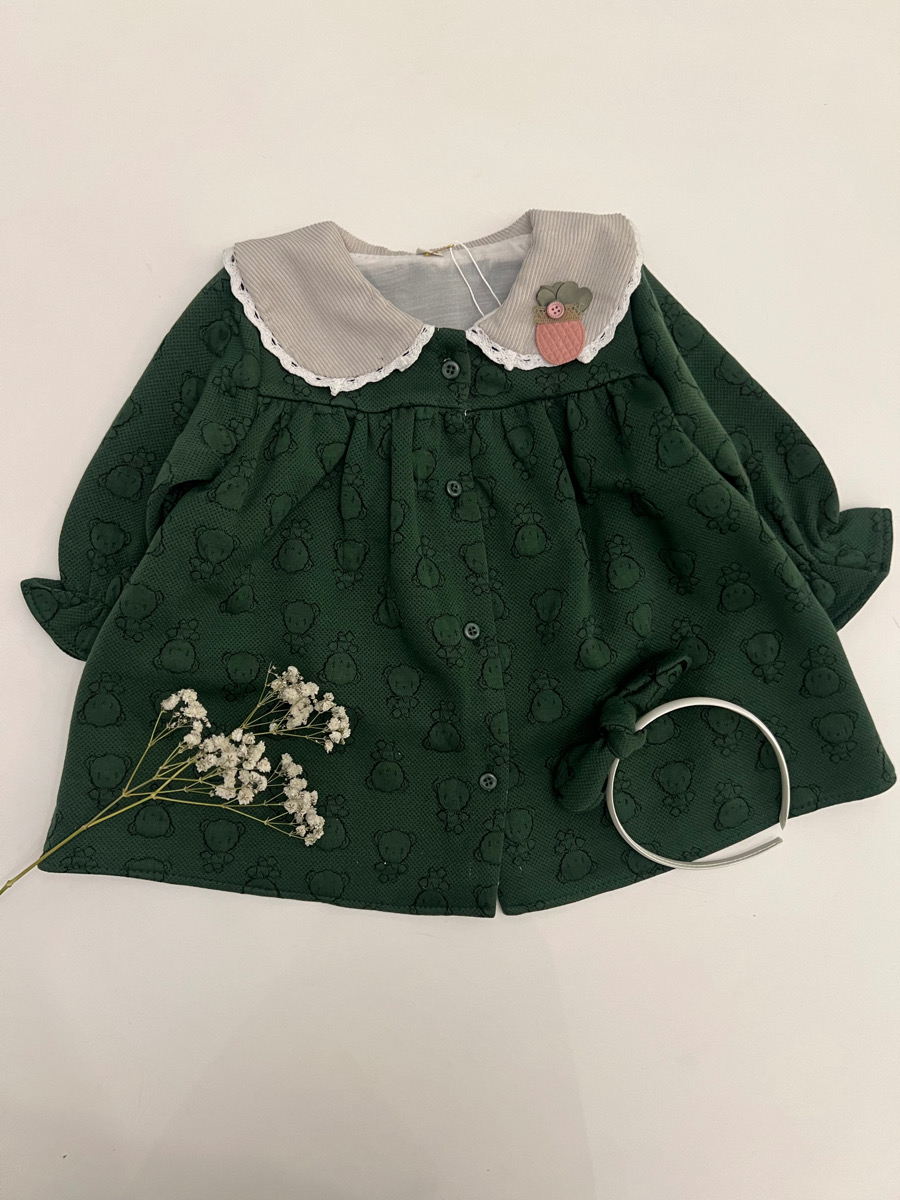 پیراهن سبز یقه  ب ب خرس