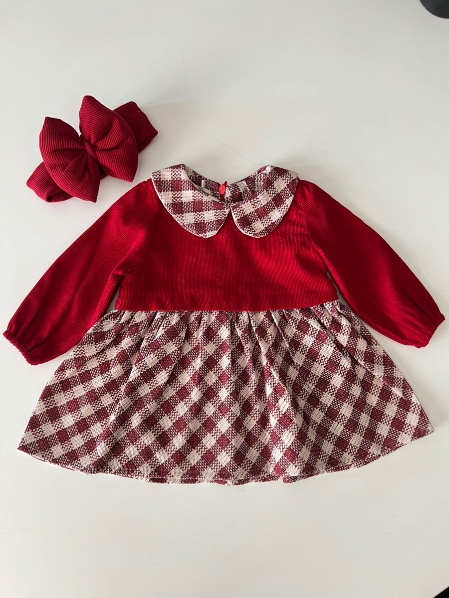 پیراهن قرمز دامن چهارخونه