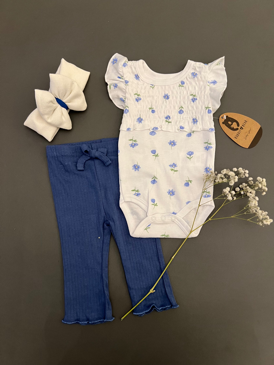 بادی و شلوار گل ریز آبی